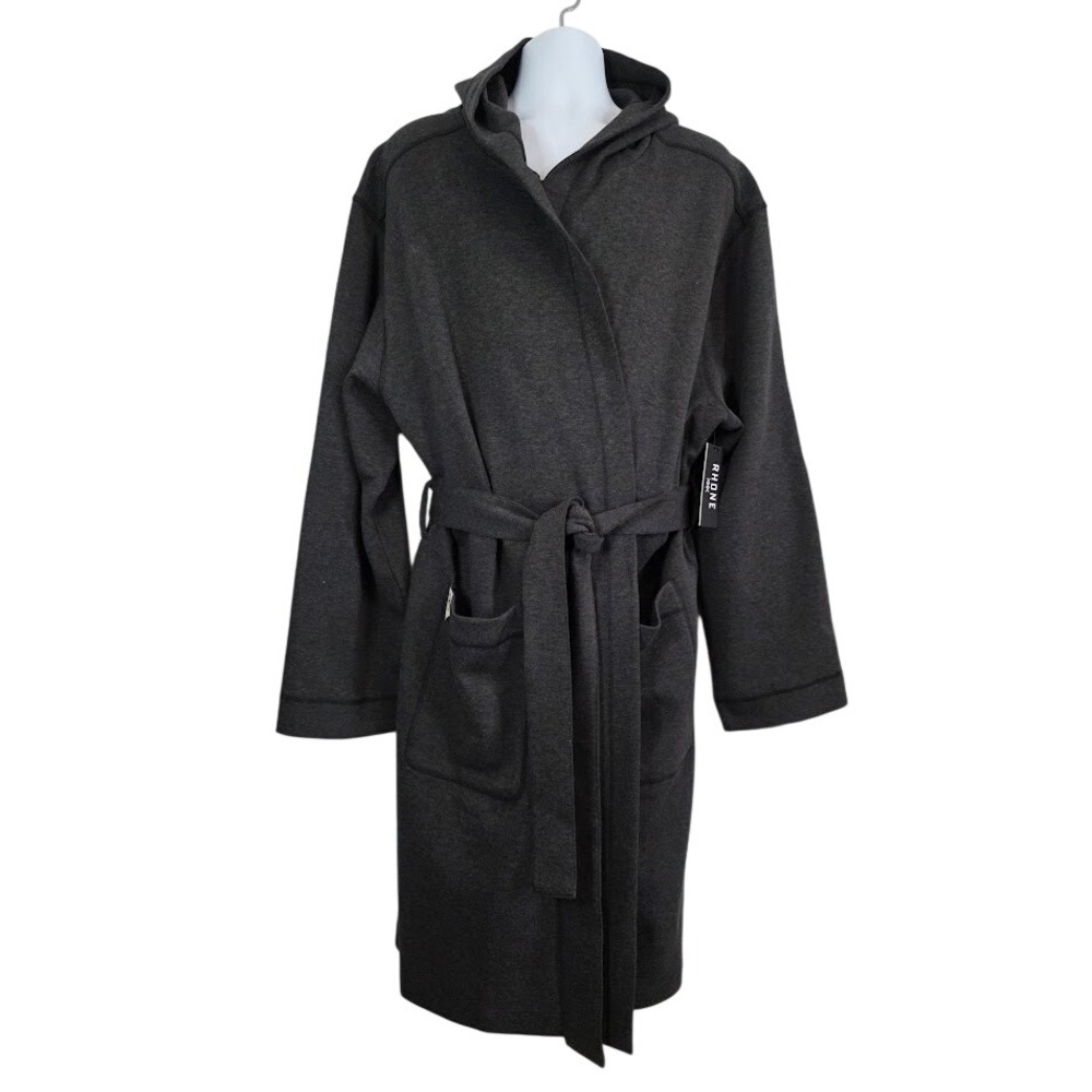 Rhone Men's L/XL Heritage Midweight Robe Black Heather Hooded 101875 NEW